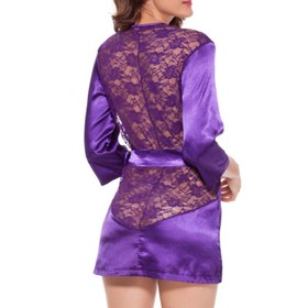 Sexy Lingerie for Women's Lace Kimono Robe Babydoll Mesh G-string Underwear Set