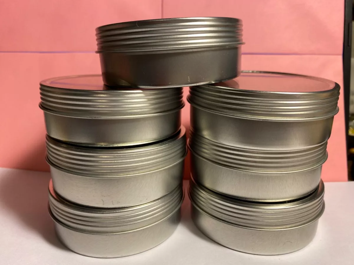 7 Tins 2.5 Oz Shallow Round Tins with Lids Empty Tins preowned