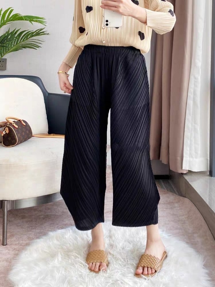 Pleats Please Issey Miyake Fabric Pleated Lantern Pants, Pleated Cropped Trouser