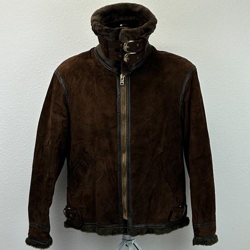 Vintage I Magnin Suede Leather Bomber Jacket Mens 38 M Medium Brown Buckles - Picture 3 of 10
