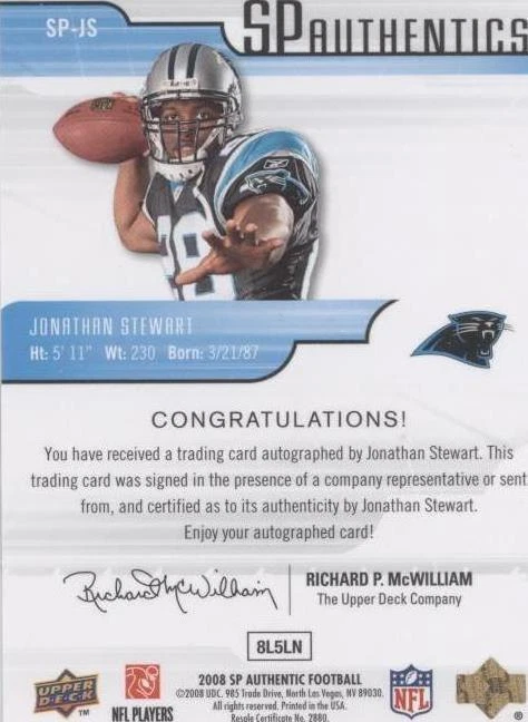 2008 SP Authentic Jonathan Stewart #SP-JS