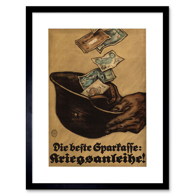 Krieg Erster Weltkrieg Deutschland Bargeld Helm Spendenaktion Darlehen Poster gerahmter Kunstdruck 12 x 16 Zoll