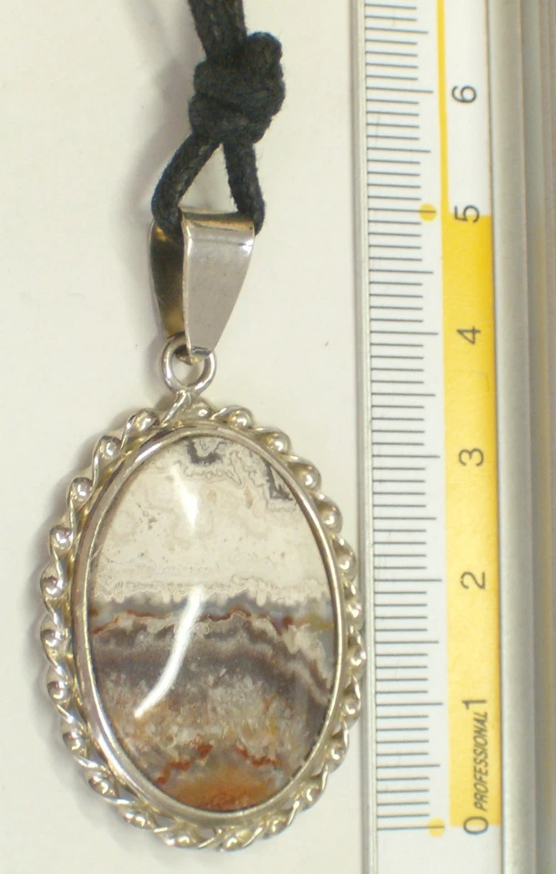 Ciondolo in ARGENTO 925 con AGATA naturale e girocollo - pendente pietra dura - Immagine 2 di 3