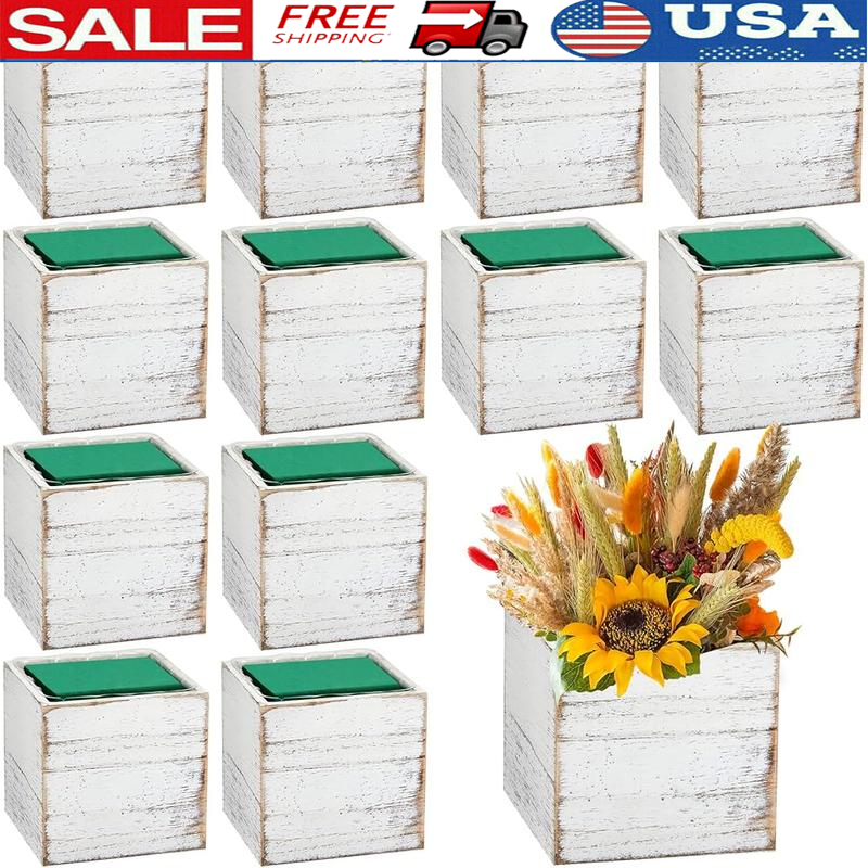 Wooden Planter Box Set W/ Removable Liners Floral Foam Rustic Centerpiece Decor
