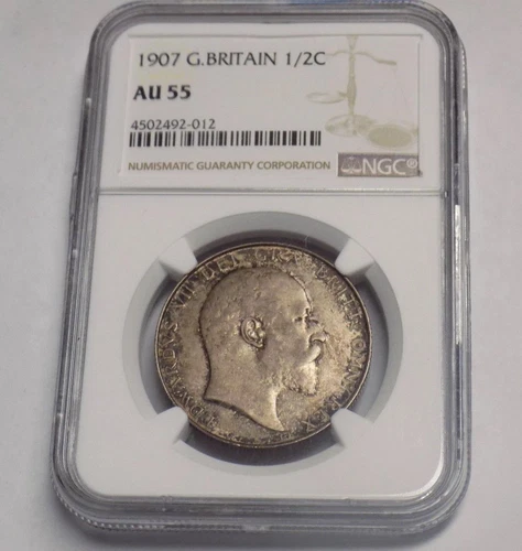 GREAT BRITAIN 1907 1/2 C HALF CROWN NGC AU55 AU 55 BRITISH Certified UK Coin 
