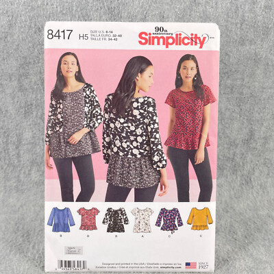 Simplicity 8417 Loose Pullover Tops w Peplum Flounce Misses 6 14 Sewing Pattern