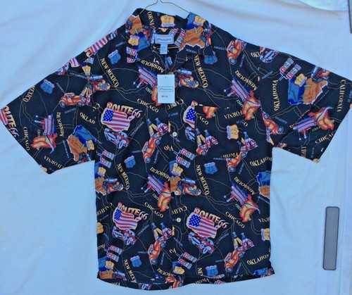 NEW PATRIOTIC MENS ALOHA PASSION SHIRT ROAD TRIP ADVENTURE ROUTE 66 USA SIZE L - Picture 9 of 11