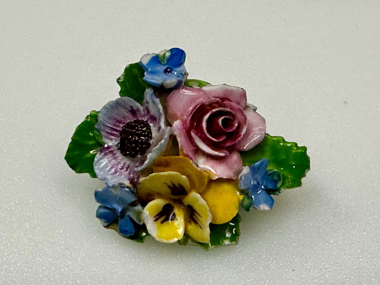 Multi-Colored Bouquet Flowers Floral Ceramic Brooch Pin Adderley Made in England