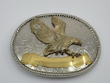 Belt Buckle Flying Eagle Western Cowboy engravable raised and polished gold tone
