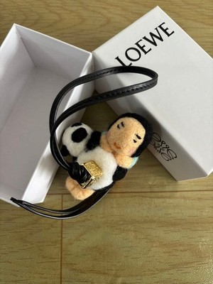 LOEWE Suna Fujita Panda and Child Felt Charm Keyring Leather Strap