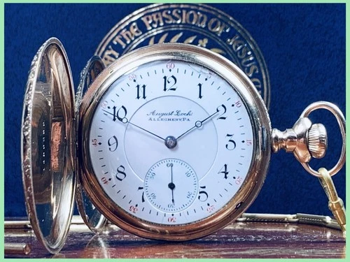 🇷🇪ANTIQUE ILLINOIS 16s HUNTER CASE POCKET WATCH KEEPS TIME COMPLETE wBAR CHAIN