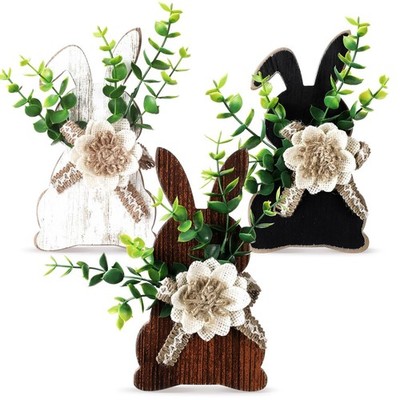 Yousoontic 3 Pcs Easter Table Decorations Farmhouse Bunny Decor for Home Wood...