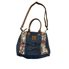 Myra Bag Crimson Glade Floral Denim Shoulder Tote Bag Women's Blue Brown