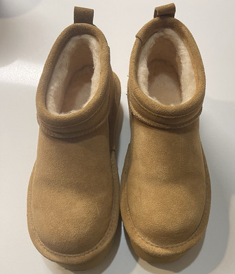 BEARPAW Brown Suede Shearling Lined Ankle Bootie Pull On Women's US 6