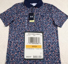 NEW..MEN SMALL UNDER ARMOUR MATCHPLAY PRINTED GOLF POLO WASHED BLUE MULTI 