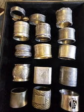 Napkin Ring Collection Mixed Silver Silver Plate Pewter 15 pc Antique To Vintage