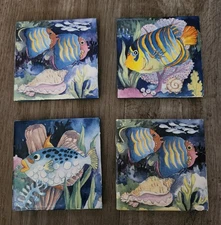 4 Jeffrey Court Fish Sea Ceramic Decorative Tiles Coasters Trivets 4 x 4"