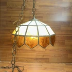 Tiffany Style Stained Glass Lamp Shade Slag Glass Amber/Cream Hanging Swag 13x9
