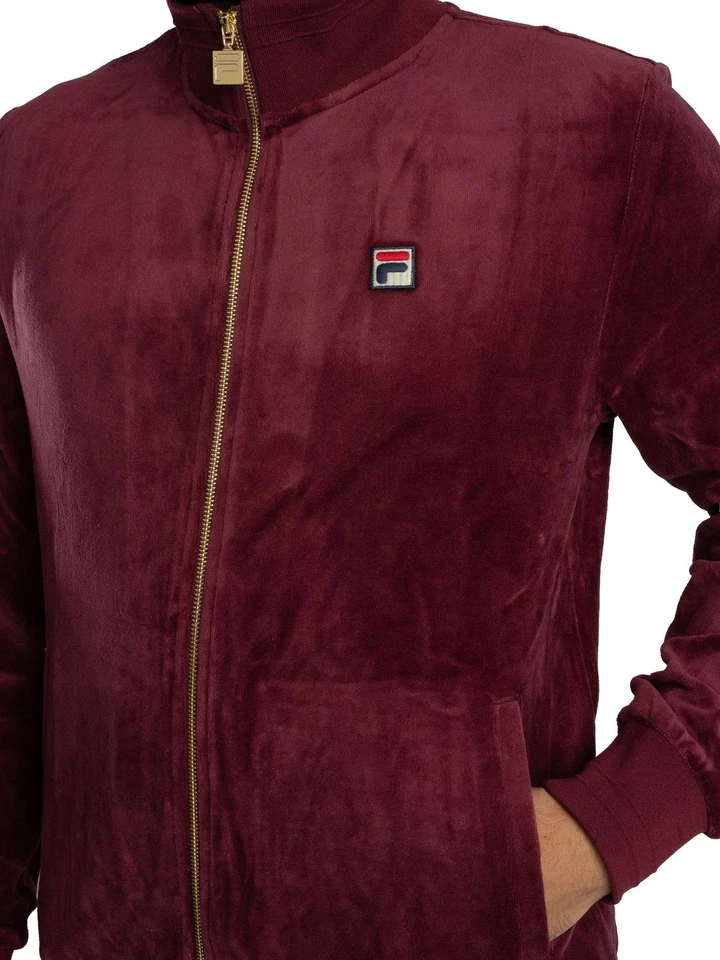 Fila Men's Nero Velour Track Jacket, Red - Image 4 of 4