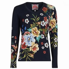 Johnny Was Small Janie Favorite LS V Neck Tee Advestia $160- NWT-SOLD OUT