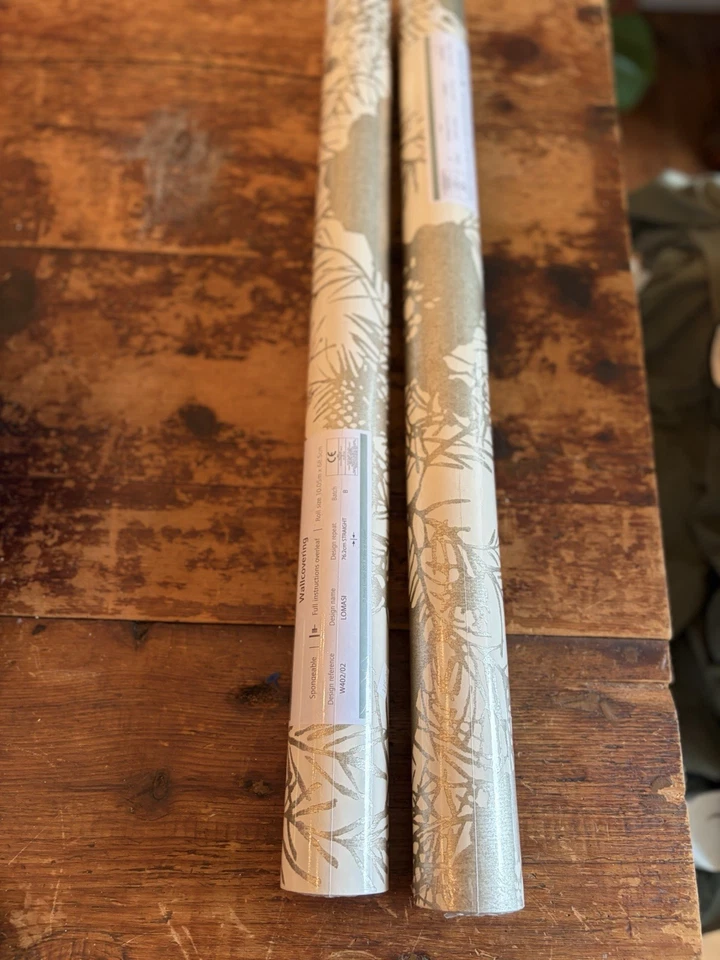 2 rollos de papel tapiz de vinilo ROMO UK Lomasi Oyster W396/02 eje 10,05 m 69 cm dorado MCM Foto 3 de 4