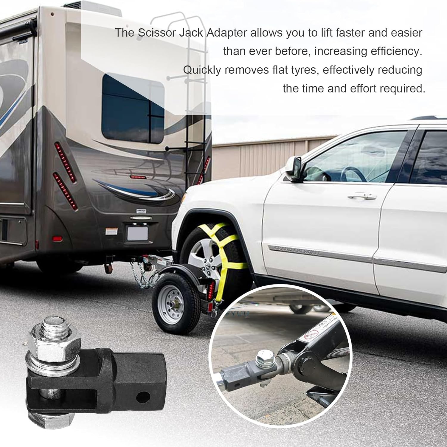 Scissor Jack Adapter, Drill Adapter for 1/2 Inch Black & Silver 