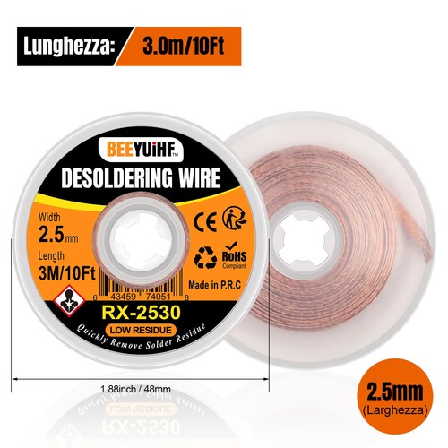 BEEYUIHF Treccia di dissaldatura 2.5 mm Filo dissaldante Stoppino per dissaldare - Foto 7 di 7