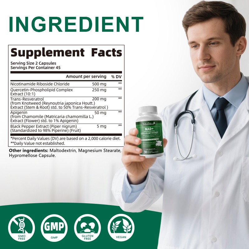 180 Pills NAD+ Nicotinamide Riboside Resveratrol Capsules Anti-Aging Antioxidant