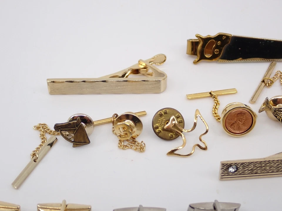 Lote de 9 pares de gemelos vintage + barras de corbata y tachuelas • Swank Speidel Foster Foto 3 de 4