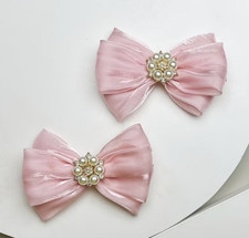 Schuh Charms Schleife Rosa mit Kunstperlen & Strass, Stoff/Metall, 2er Set