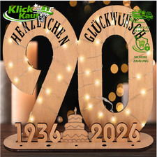 90 Geburtstag Deko Holz-Schild mit LED Lichterkette Personalisierbar