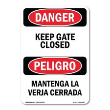 Keep Gate Closed Bilingual ANSI Danger Sign Metal Plastic Decal