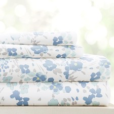 Linen Market Patterned Microfiber Queen Sheet Set 4 Queen, Violets Light Blue