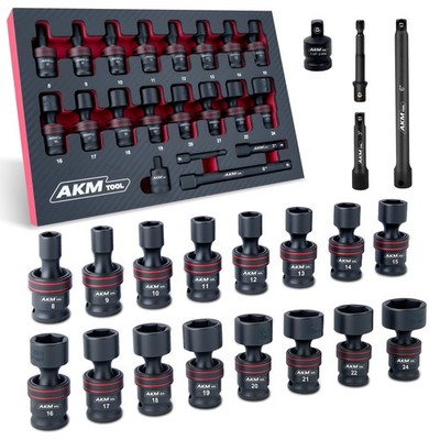 AKM TOOL 3/8'' Drive Universal 3/8 20 PCS Impact Socket Set 