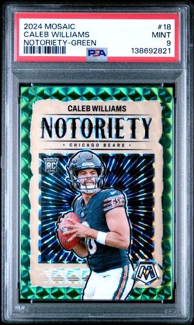 CALEB WILLIAMS #18 NOTORIETY GREEN RC - 2024 PANINI MOSAIC PSA 9 ROOKIE CARD