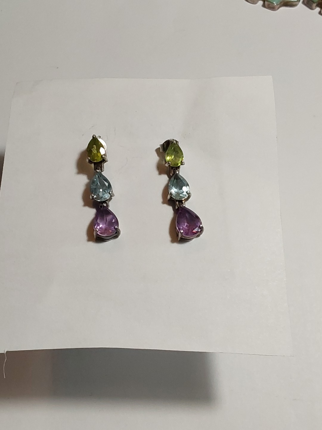 Sterling Silver 925 Drop Dangle Multi Colored Ear… - image 2