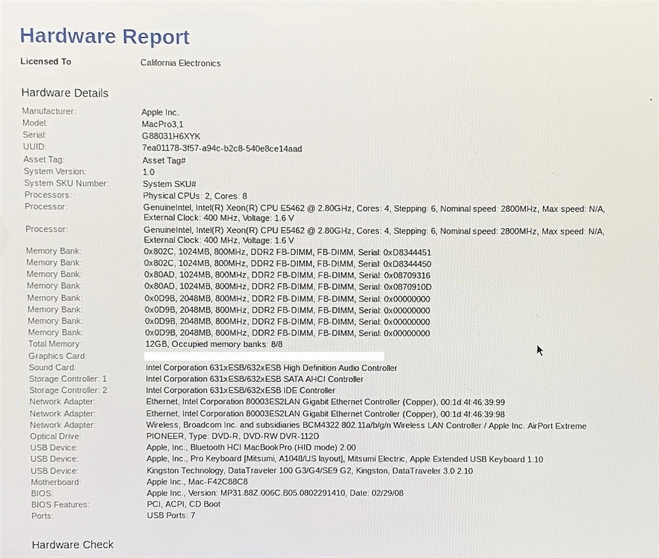 Apple MacPro 3,1 A1186 EMC2180 2008 2* Intel Xeon E5462 2.80GHZ 12GB RAM NO HDD - Image 2 of 4