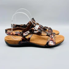 Vionic Sandals Womens 9 Brown Black Tortoise Strappy Comfort Walking Orthotic