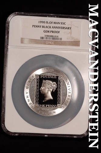 Isle of Man 1990 Silver 5 Crown - Penny Black Anniversary NGC Gem Proof  #ALB595