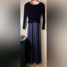Scott McClintock Velvet Chiffon Holiday Blue Bow Waist Long Gown Dress Sz 6