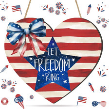 4Th of July Door Sign Wooden Hanging Let Freedom Ring Independence Day Decoratio