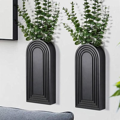 2 Pack Wooden Wall Vase Set - Black Finish Modern Farmhouse & Boho Wall Decor...