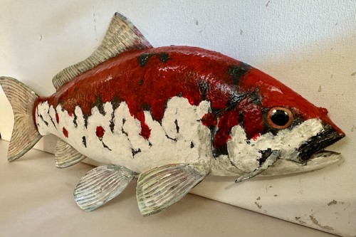 Vintage 17” Artist Designed, Hand Carved & Signed Painted Wooden Fish - Picture 3 of 5