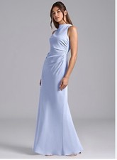 Azazie Women s EvadneIce Sheath Pleated Chiffon Dress Dusty Blue Sz:A4 NWT
