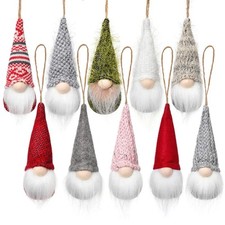 Christmas Tree Hanging Gnomes Ornaments Set of 10, Swedish Handmade Plush Gnomes