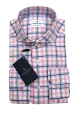 Emanuel Berg Shirt Mens Medium 39 15.5 Pink Purple Plaid Modern Fit Cotton