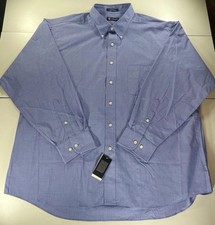 NEW Chaps Mens 2XL Blue Check Classic Fit No Iron Cotton Long Sleeve Shirt