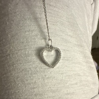 Silver Plated Heart Crystal Pavé Charm Pendant Necklace Cable Chain Love