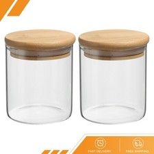 2Pack 14OZ Glass Jar with Bamboo Lid Container Clear Food Storage Jar 10x8cm