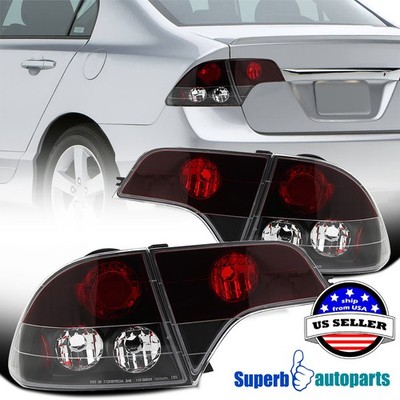 Fits 2006-2011 Honda Civic 4Dr Sedan Red/Clrar Tail Brake Lights Black